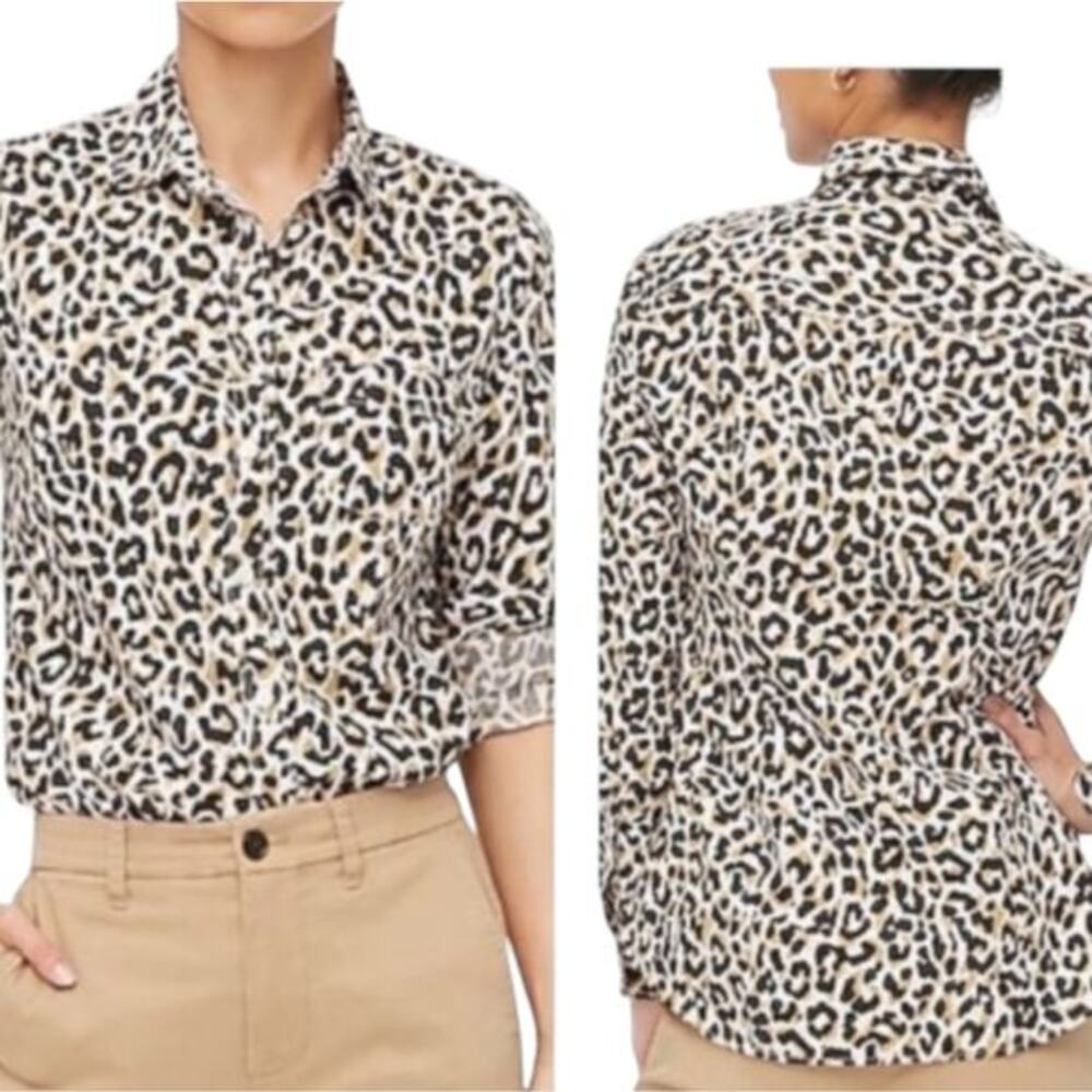 J. CREW Leopard Print Button Down Shirt in‎ Cotton Poplin Size XL